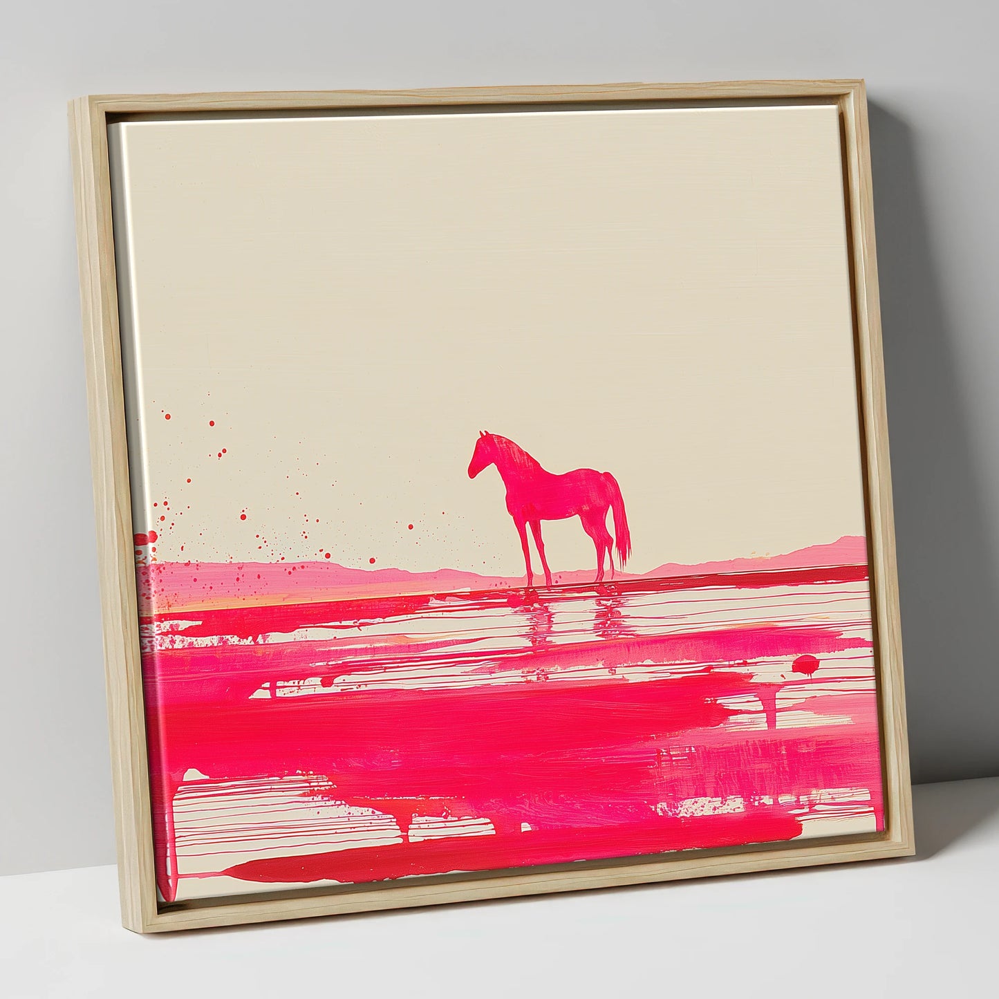 Magenta Horizon Reflection horse landscape canvas wall art in natural frame