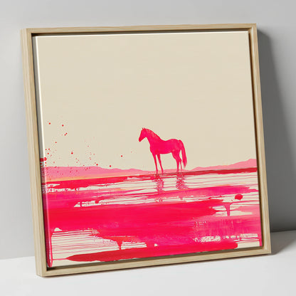 Magenta Horizon Reflection horse landscape canvas wall art in natural frame