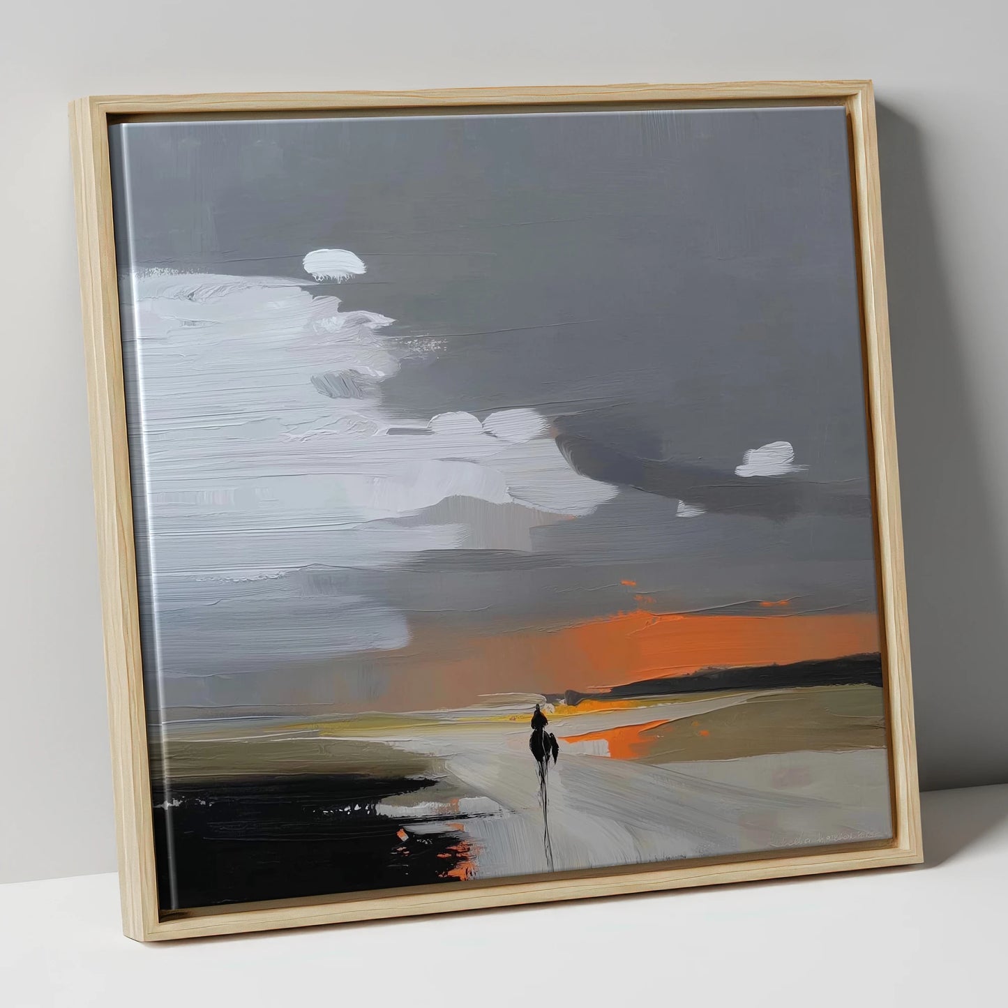 Into the Amber Dusk horse landscape canvas wall art in natural frame