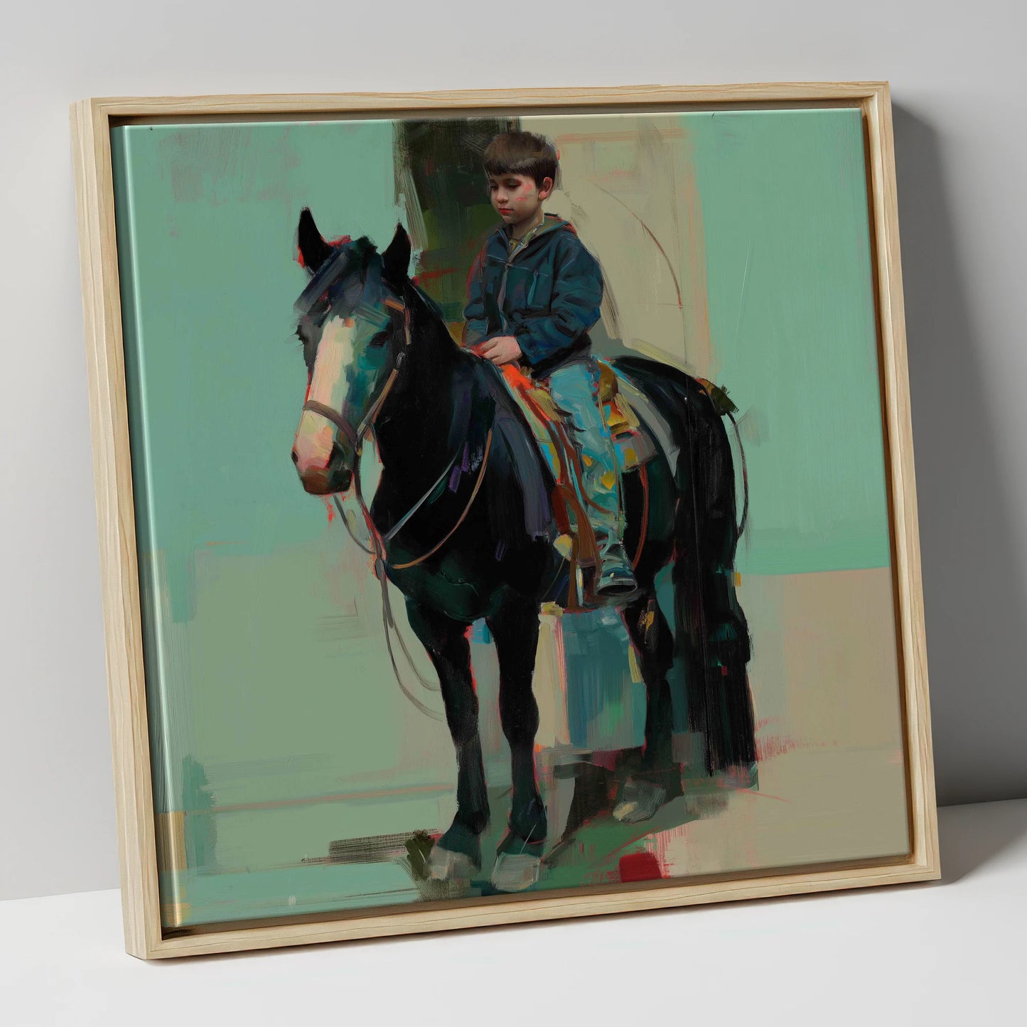 The Quiet Partnership horse & rider canvas wall art in natural frame