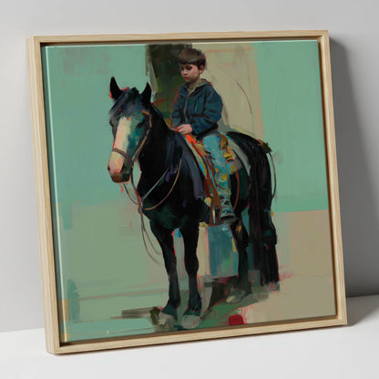 The Quiet Partnership horse & rider canvas wall art in natural frame
