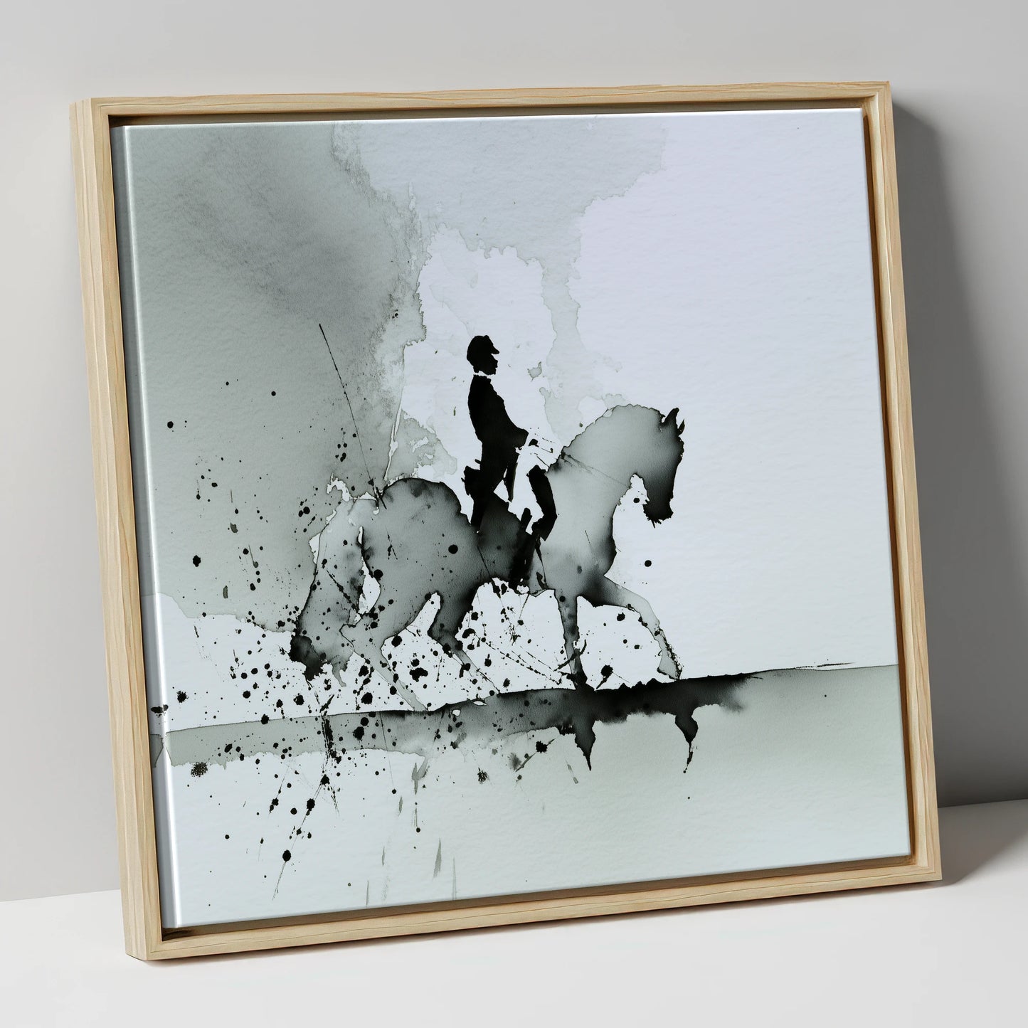Silhouetted Dressage Elegance dressage horse canvas wall art in natural frame