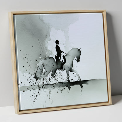 Silhouetted Dressage Elegance dressage horse canvas wall art in natural frame
