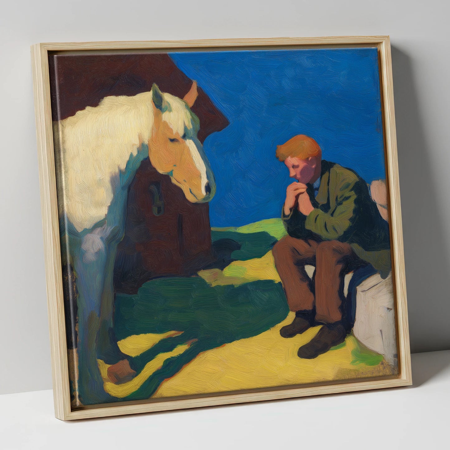 The Quiet Bond horse & rider canvas wall art in natural frame