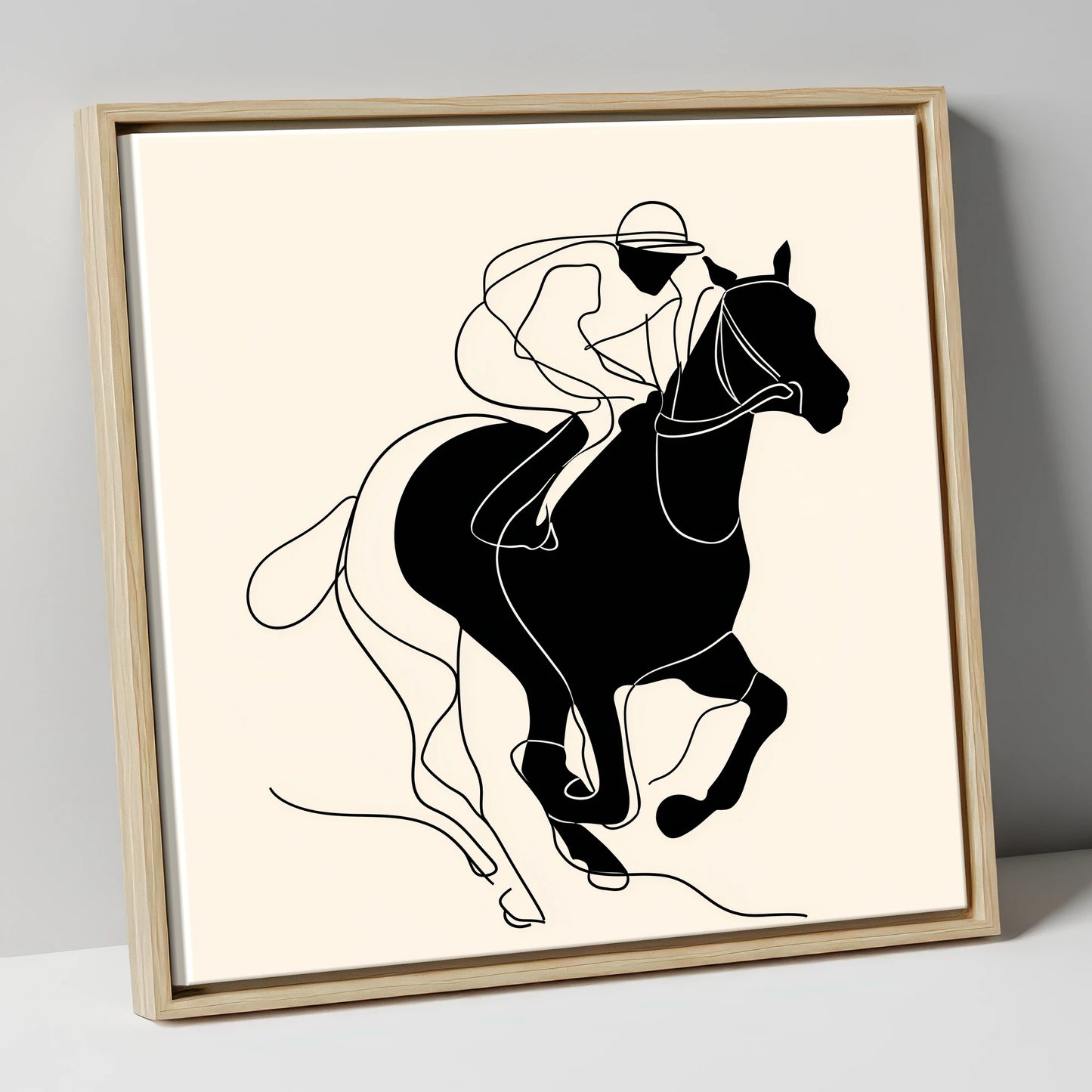 The Final Furlong racing horse canvas wall art in natural frame