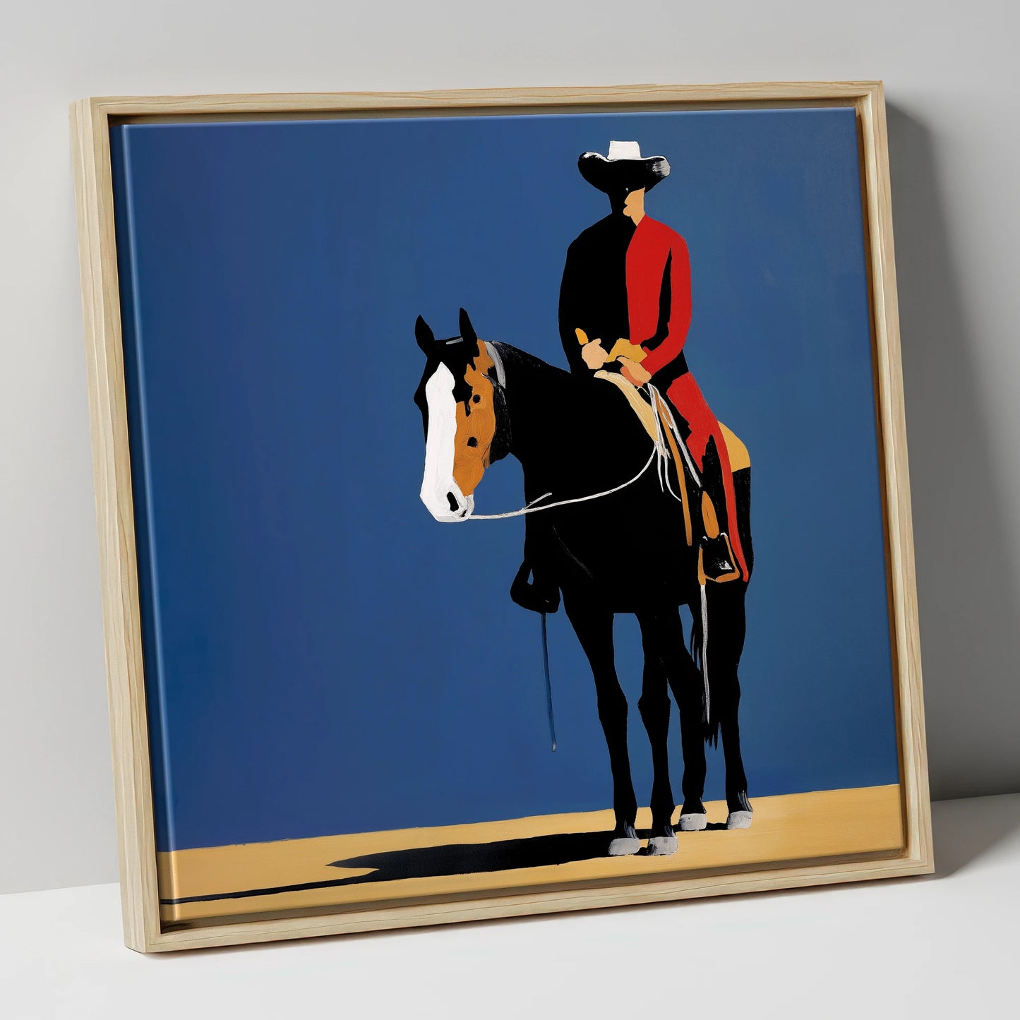 Bold Western Poise western horse canvas wall art in natural frame