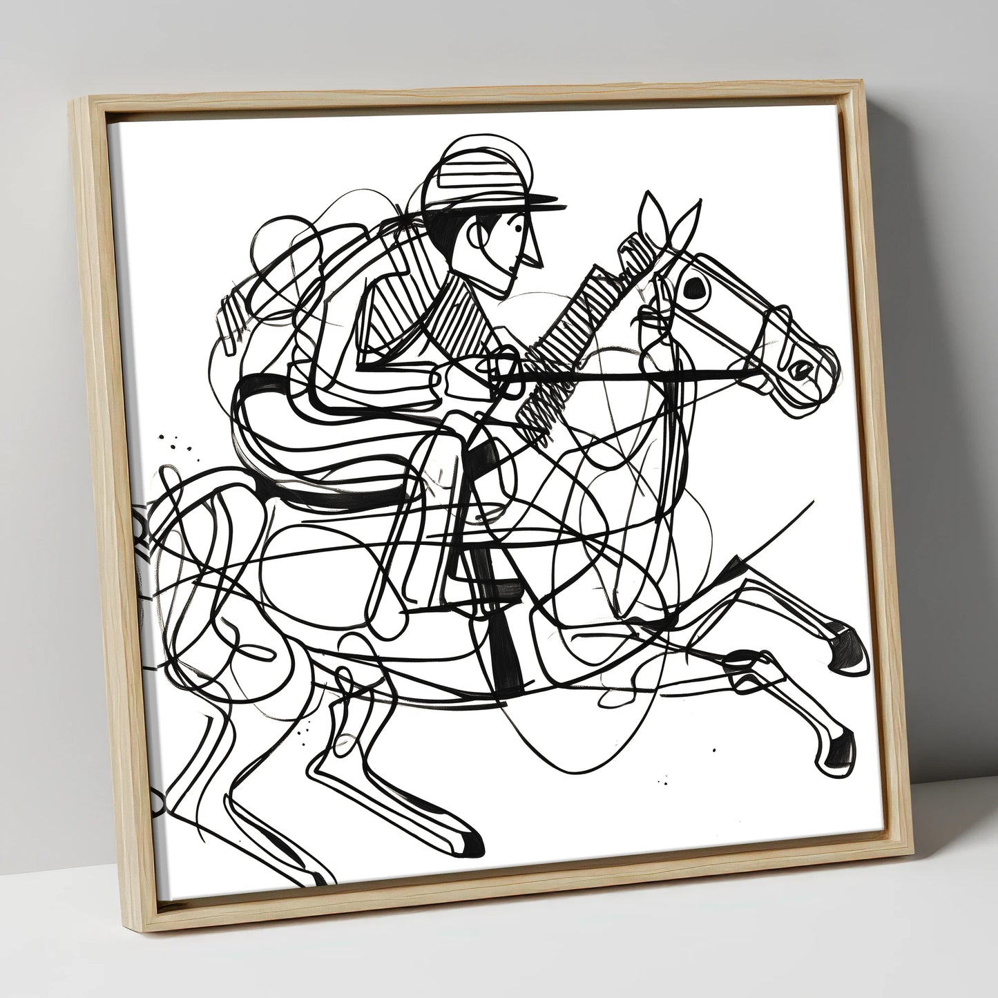 The Abstract Sprint racing horse canvas wall art in natural frame