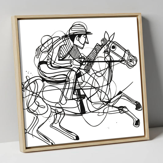 The Abstract Sprint racing horse canvas wall art in natural frame