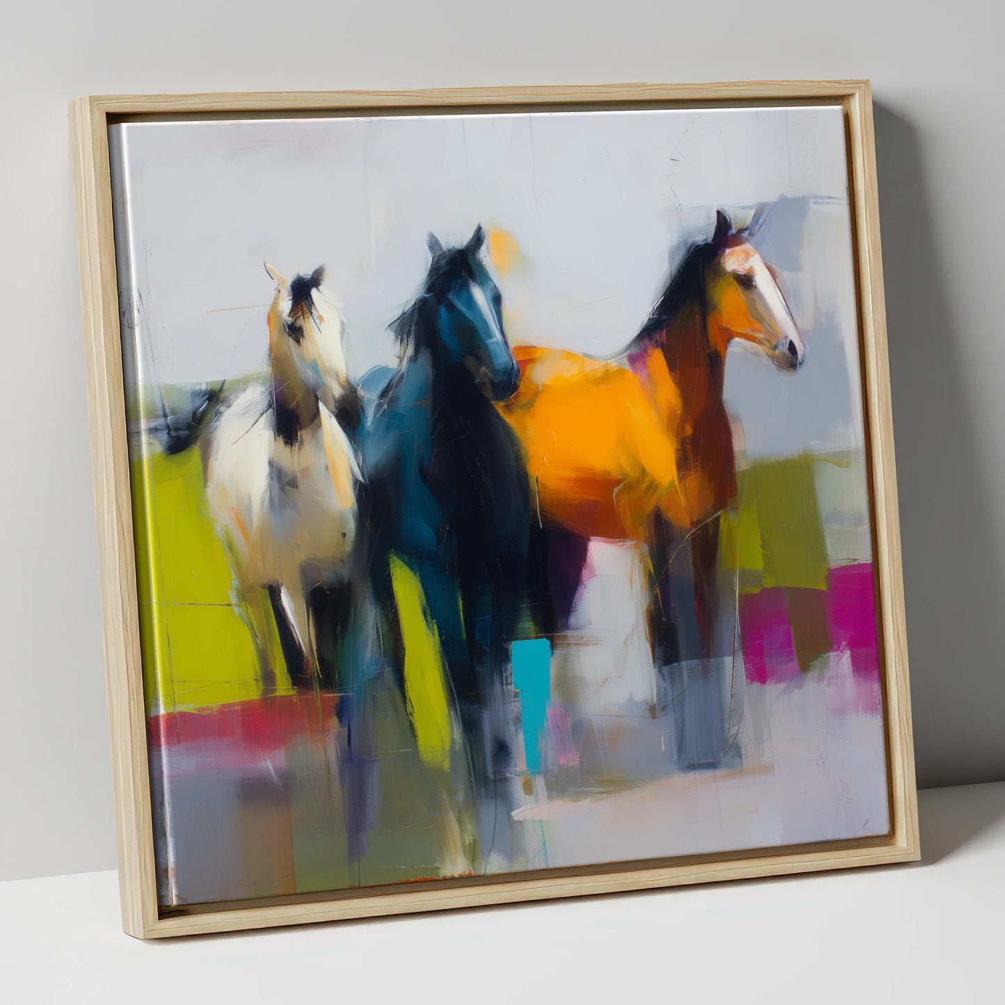 Vivid Equine Companions wild horses canvas wall art in natural frame