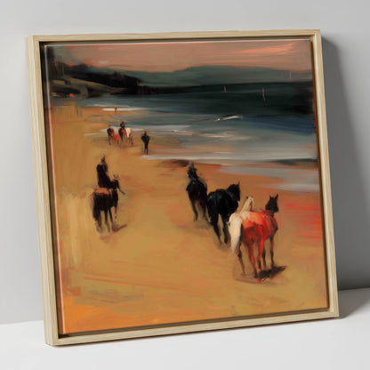 Twilight Coastal Hack horse landscape canvas wall art in natural frame