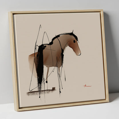 Essence in Ink horse portrait canvas wall art in natural frame
