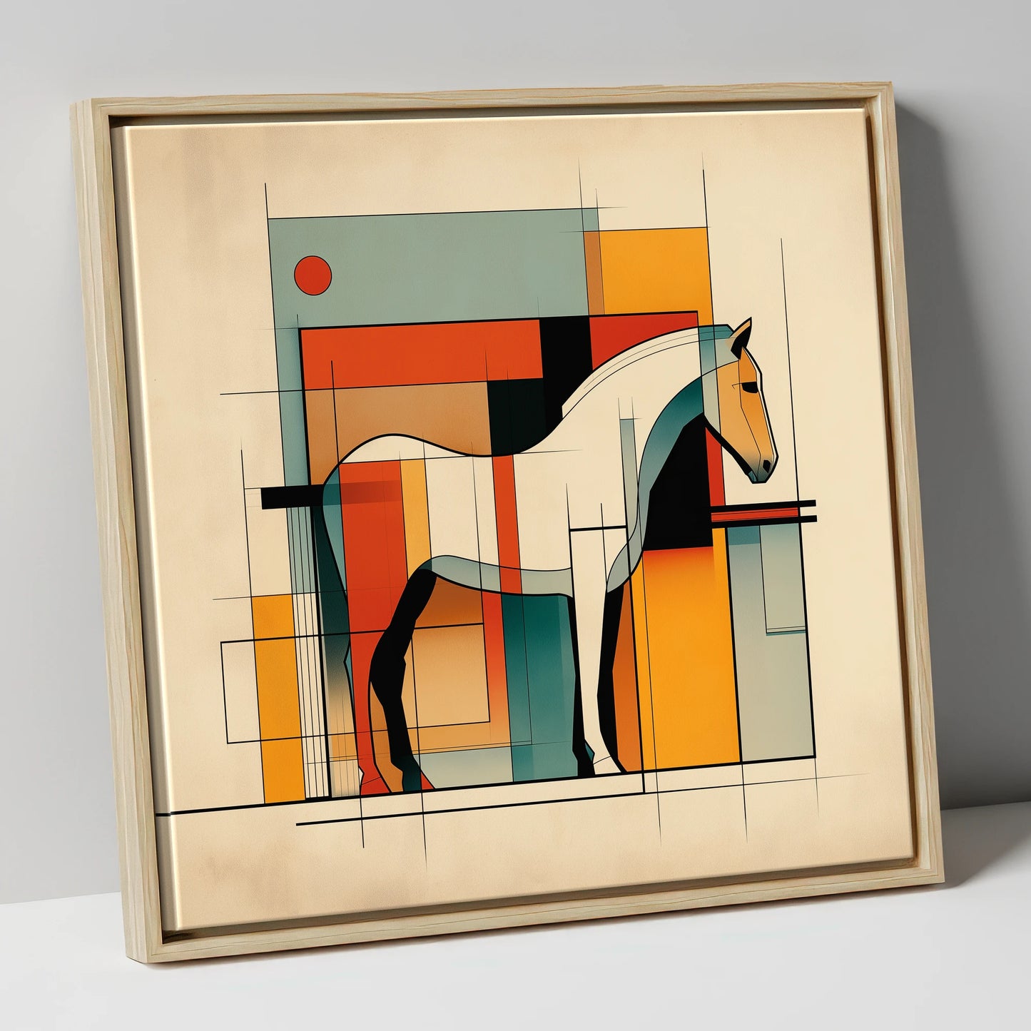 Modernist Equine Profile horse stable canvas wall art in natural frame
