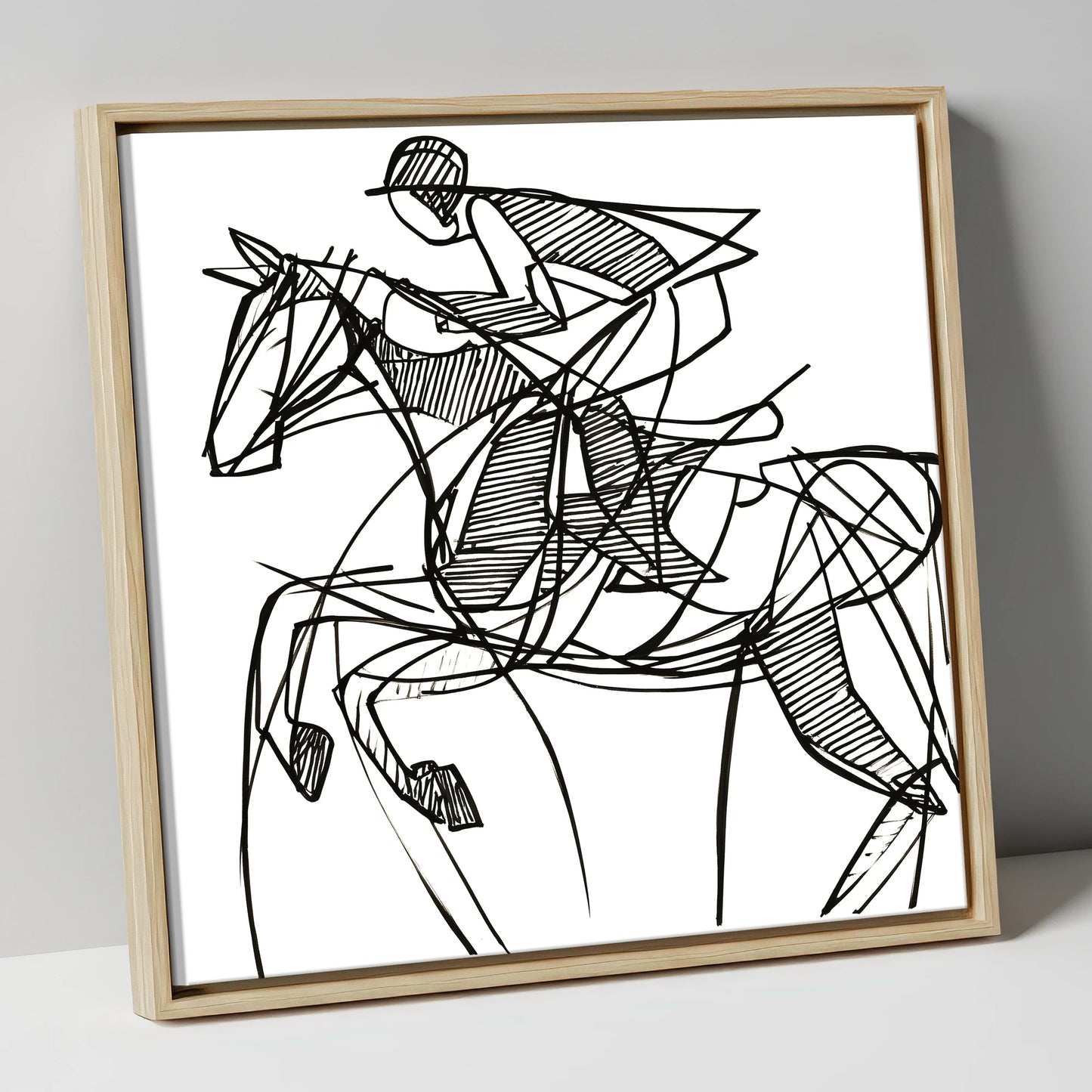 Dynamic Line Jumper show jumping horse canvas wall art in natural frame