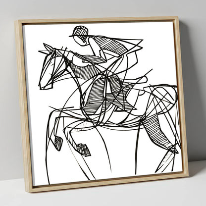 Dynamic Line Jumper show jumping horse canvas wall art in natural frame