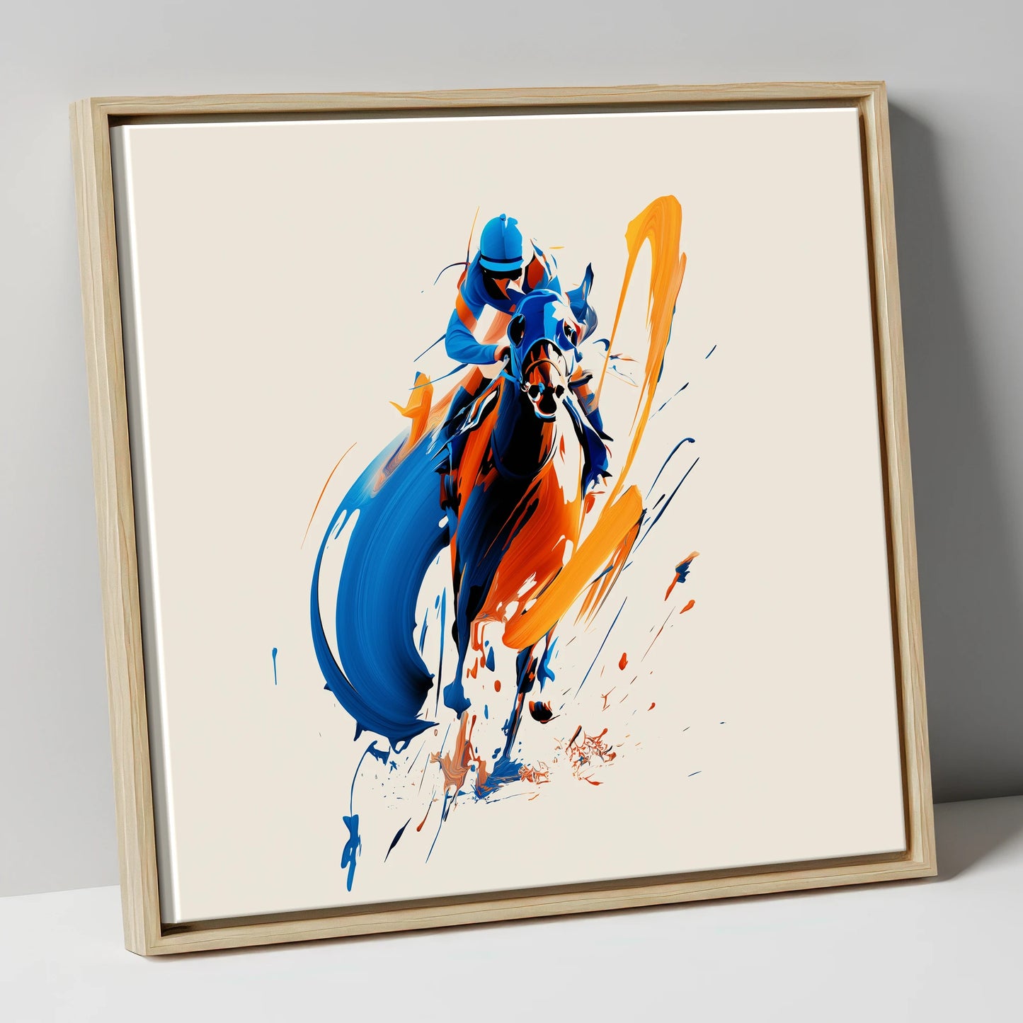 Dynamic Racing Strides racing horse canvas wall art in natural frame