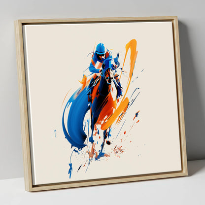 Dynamic Racing Strides racing horse canvas wall art in natural frame