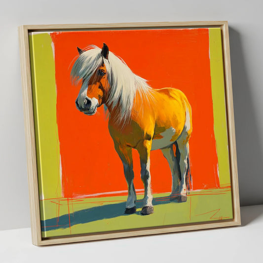 The Golden Haflinger horse breed canvas wall art in natural frame
