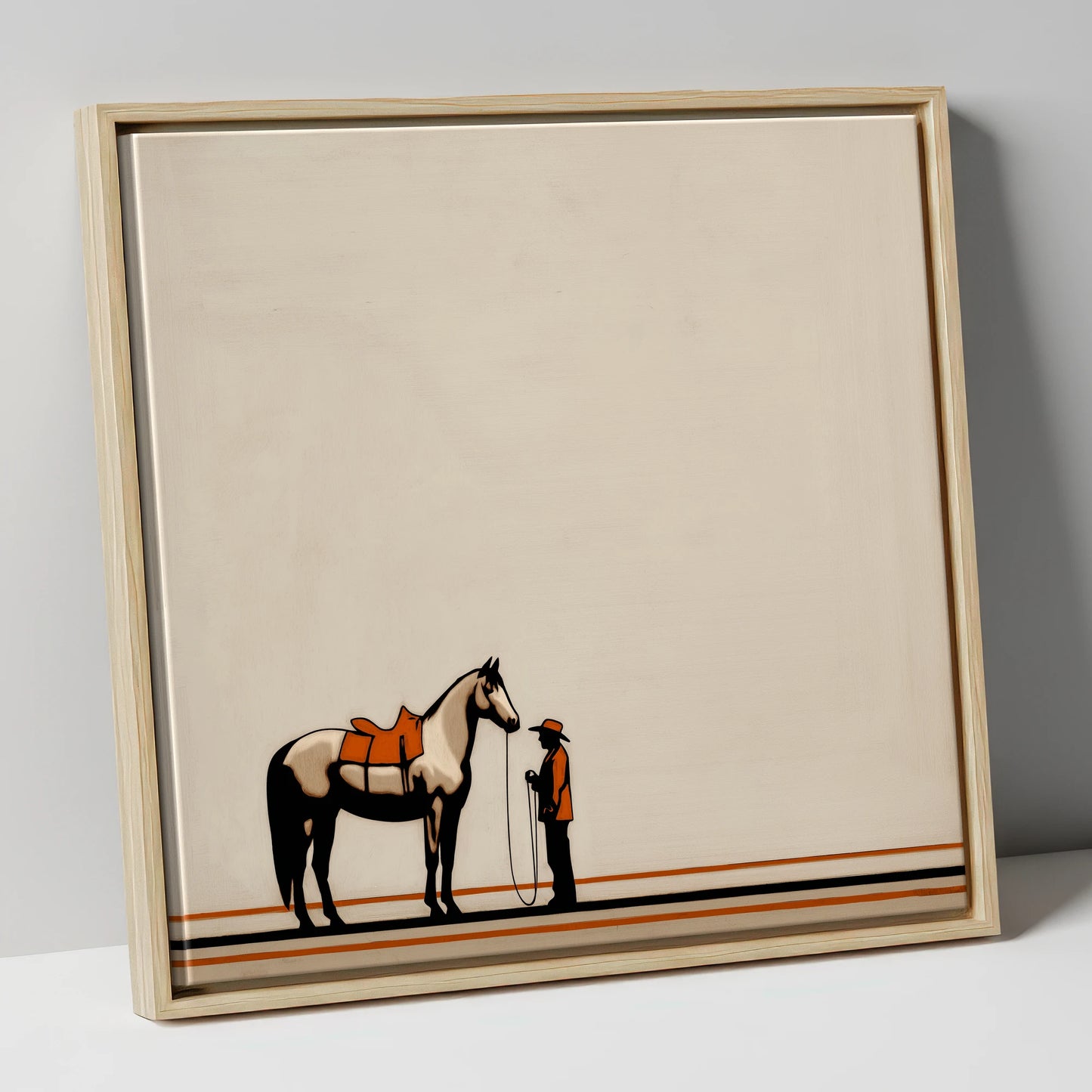 The Quiet Companion horse & rider canvas wall art in natural frame