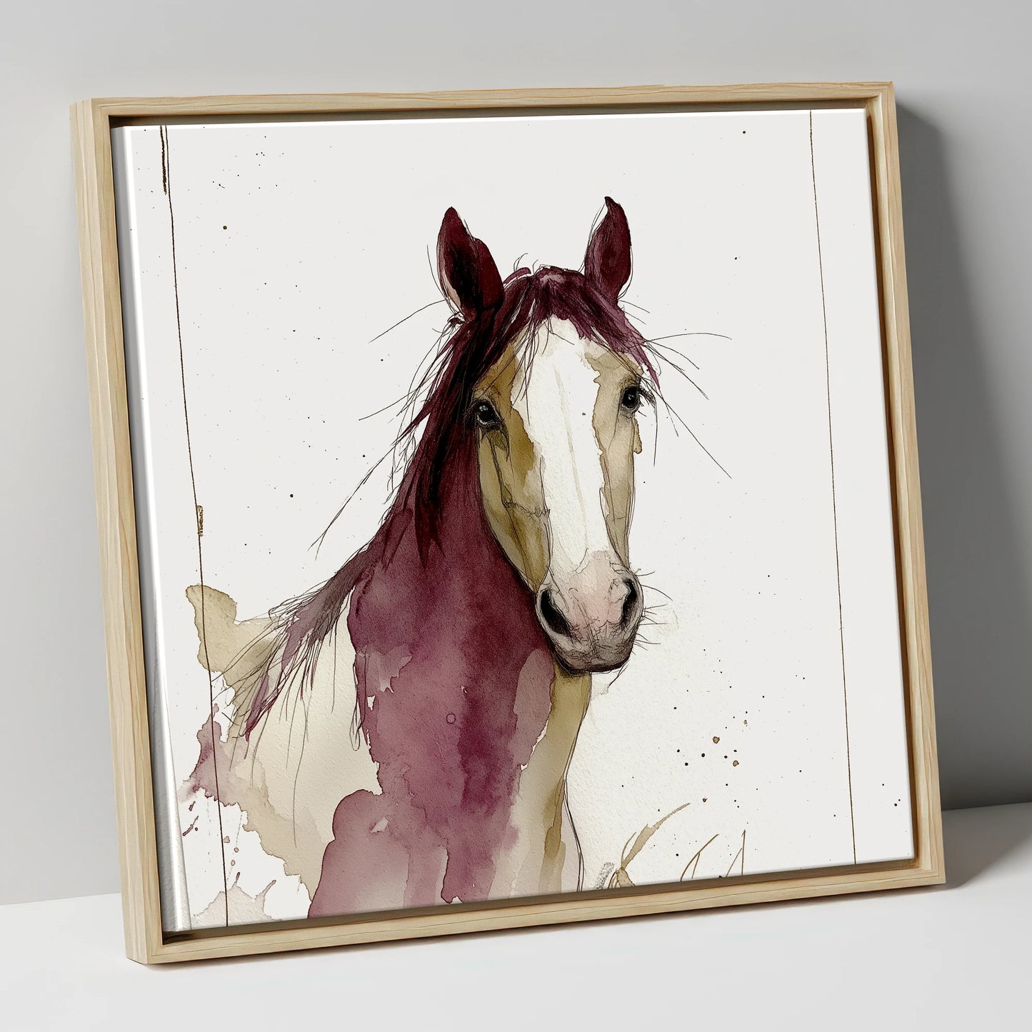 Plum Wash Equine Portrait horse portrait canvas wall art in natural frame