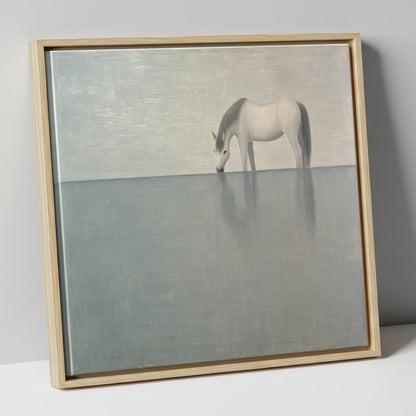 Silver Stillness horse landscape canvas wall art in natural frame