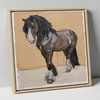 Feathered Strength horse breed canvas wall art in natural frame