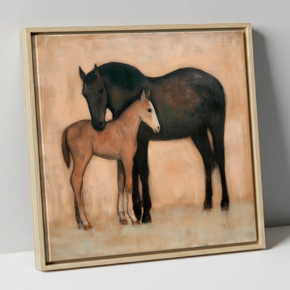 Quiet Affection mare & foal canvas wall art in natural frame