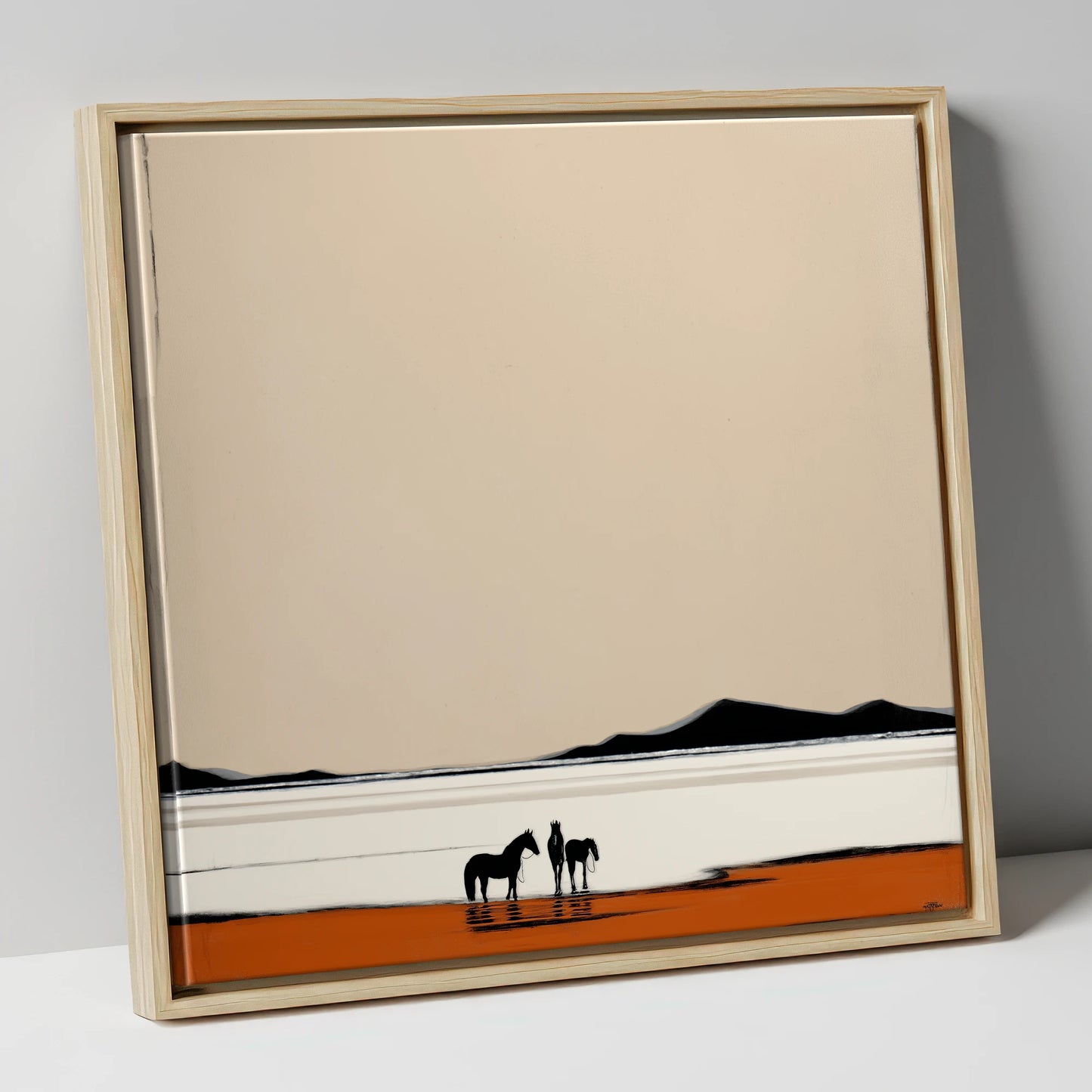 Silhouetted Horizons horse landscape canvas wall art in natural frame