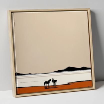 Silhouetted Horizons horse landscape canvas wall art in natural frame