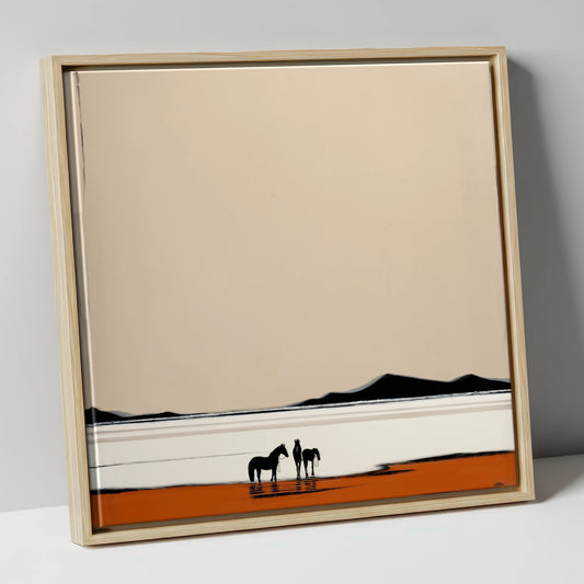 Silhouetted Horizons horse landscape canvas wall art in natural frame