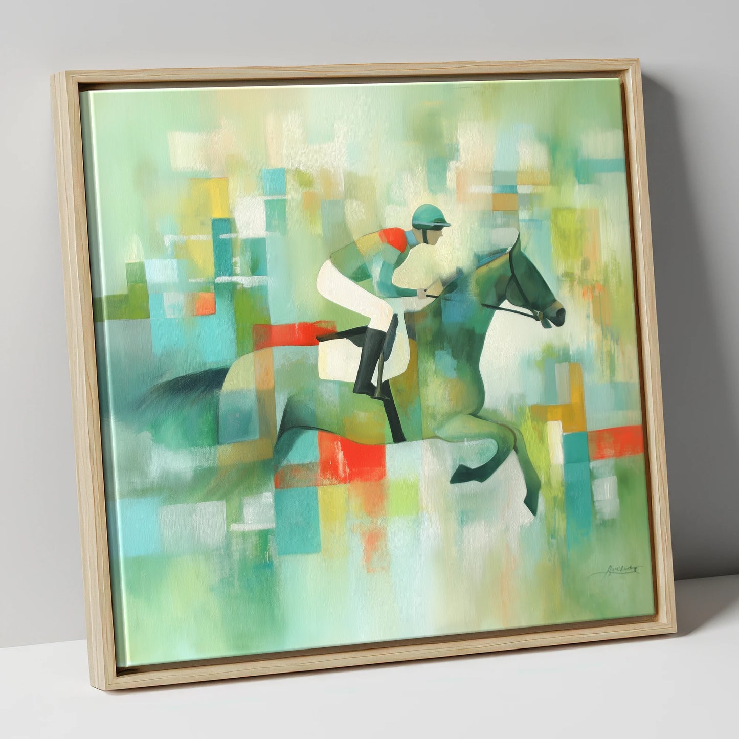 Geometric Racing Form racing horse canvas wall art in natural frame