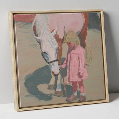 A Quiet Understanding horse & rider canvas wall art in natural frame
