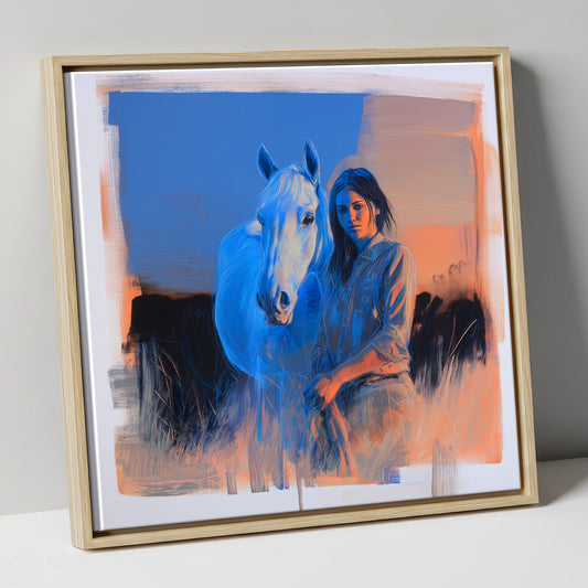 The Silent Connection horse & rider canvas wall art in natural frame
