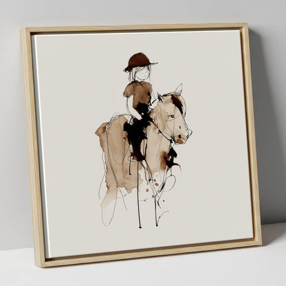 The Young Equestrian horse & rider canvas wall art in natural frame