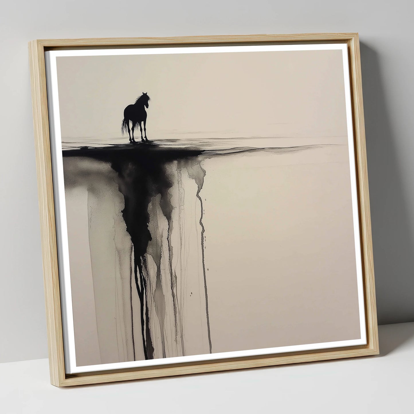 Edge of Silence horse landscape canvas wall art in natural frame