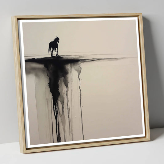 Edge of Silence horse landscape canvas wall art in natural frame