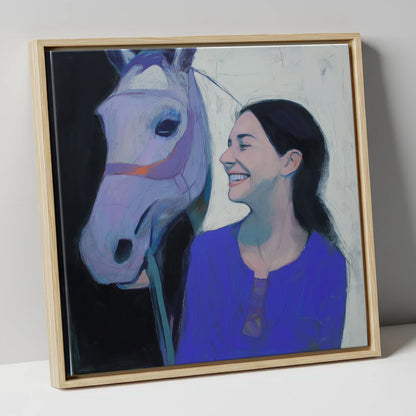 The Royal Blue Bond horse & rider canvas wall art in natural frame