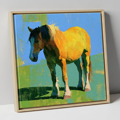 Golden Horse in Vibrant Sunlight horse breed canvas wall art in natural frame