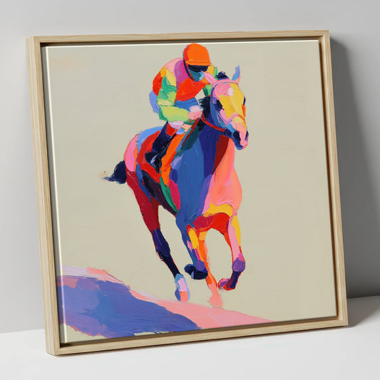 The Colour of Speed racing horse canvas wall art in natural frame