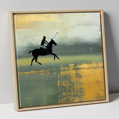 Gilded Chukka polo horse canvas wall art in natural frame