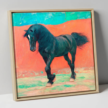 Bold Friesian Rhythm horse breed canvas wall art in natural frame