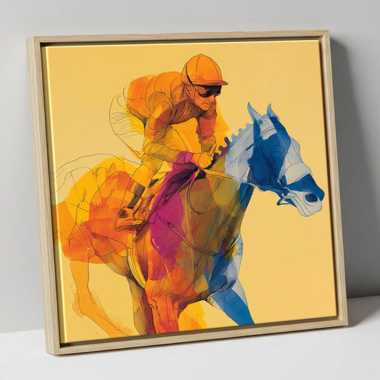 The Golden Furlong racing horse canvas wall art in natural frame