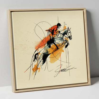 Suspended in Amber show jumping horse canvas wall art in natural frame