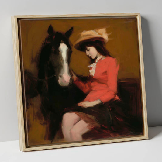A Quiet Connection horse & rider canvas wall art in natural frame