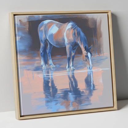 Tranquil Reflection horse portrait canvas wall art in natural frame