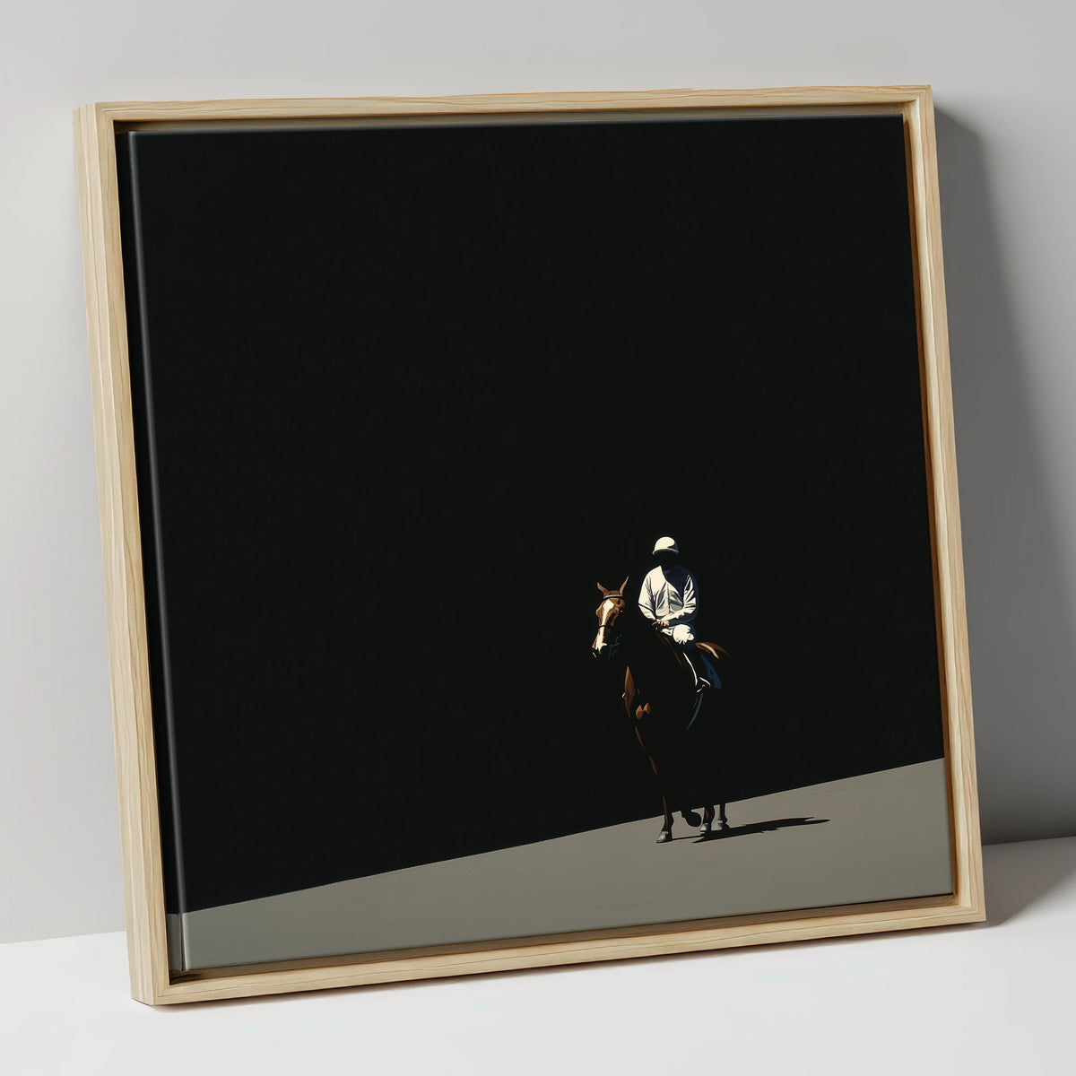 Into the Light racing horse canvas wall art in natural frame