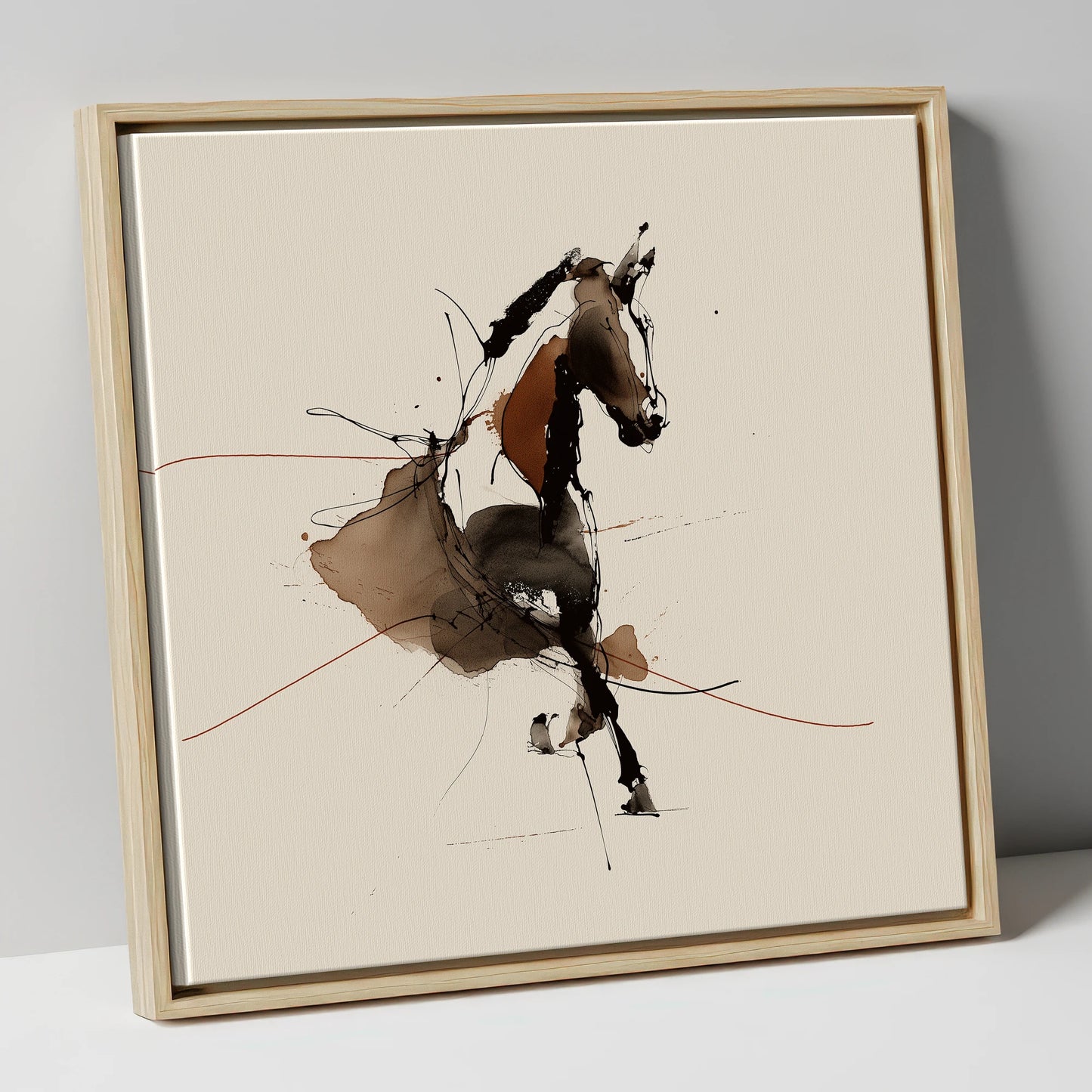 Abstract Dressage Form dressage horse canvas wall art in natural frame