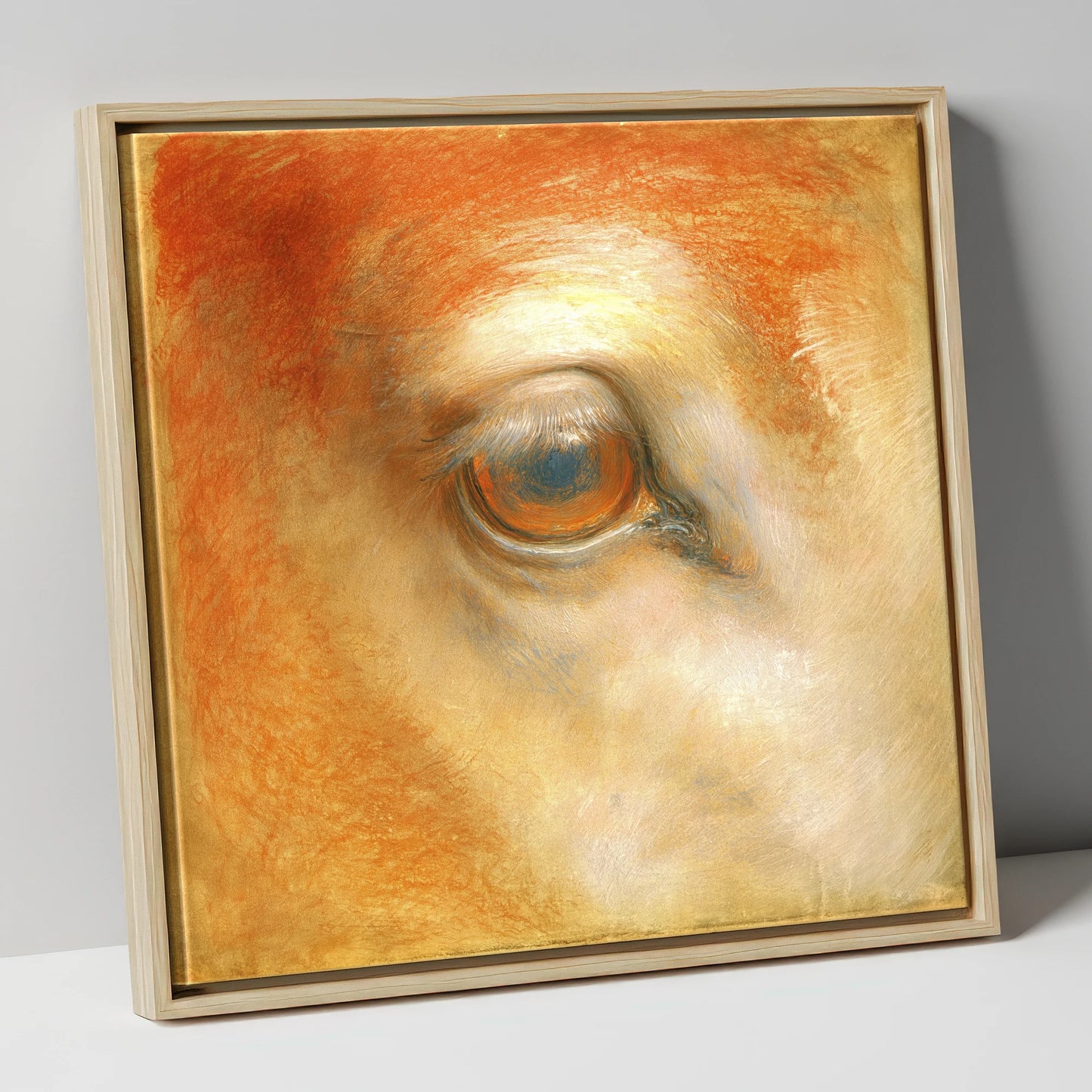 The Amber Gaze horse portrait canvas wall art in natural frame