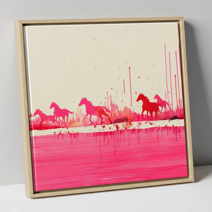 Crimson Gallop wild horses canvas wall art in natural frame