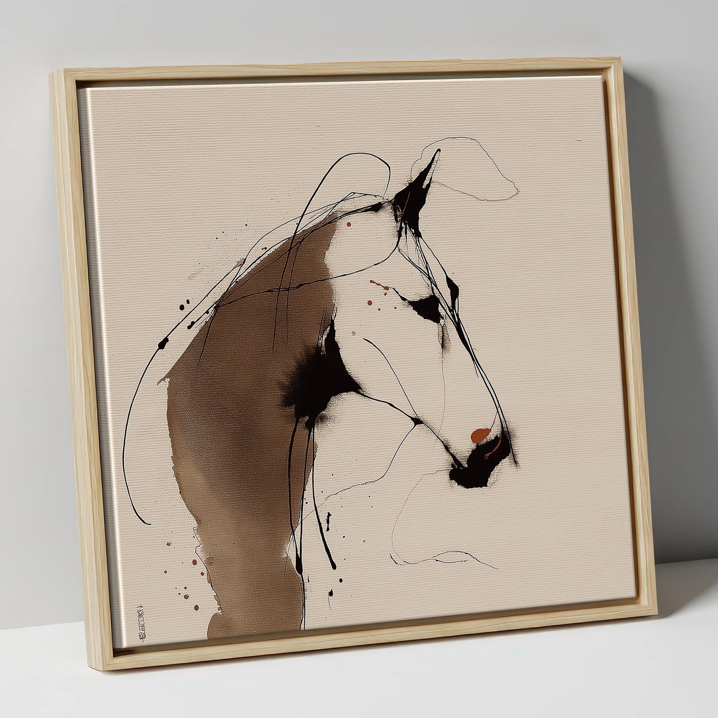 Fluid Sepia Profile horse portrait canvas wall art in natural frame