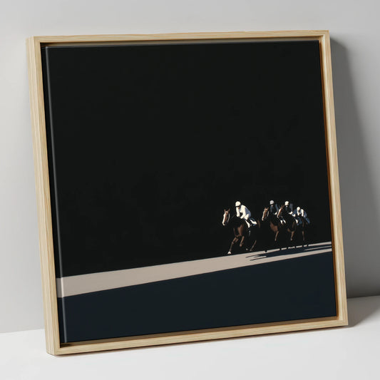 Speed in Shadows racing horse canvas wall art in natural frame